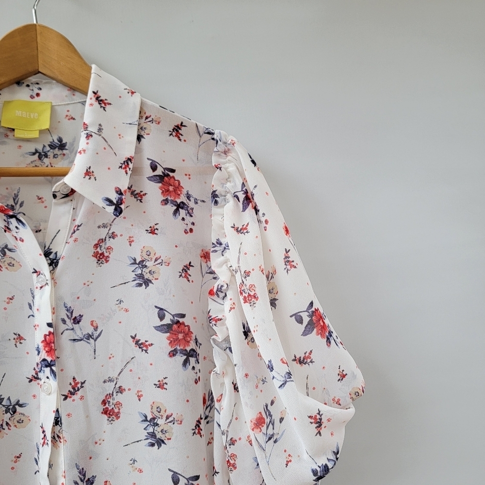 Anthropologie Maeve Dellaroe Floral Blouse Size Large Cottsgecore Ditzy Neutral - Picture 9 of 16